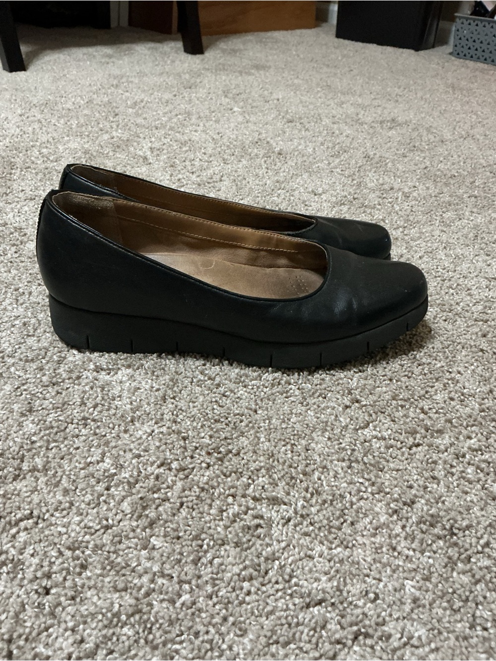Clarks Black Wedge Loafers